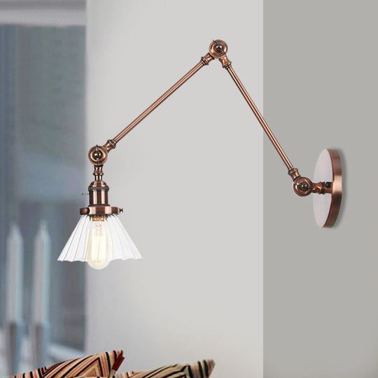 Industrial Cone Wall Light With Clear/Amber Glass And Arm - Black/Bronze/Brass (8+8/8+8+8) Copper /