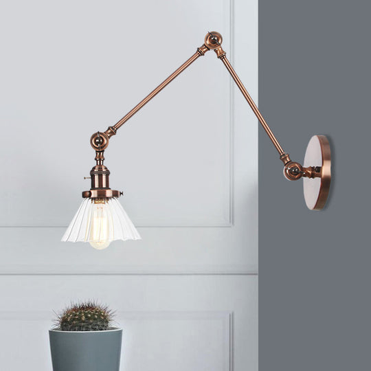 Industrial Cone Wall Light With Clear/Amber Glass And Arm - Black/Bronze/Brass (8+8/8+8+8)