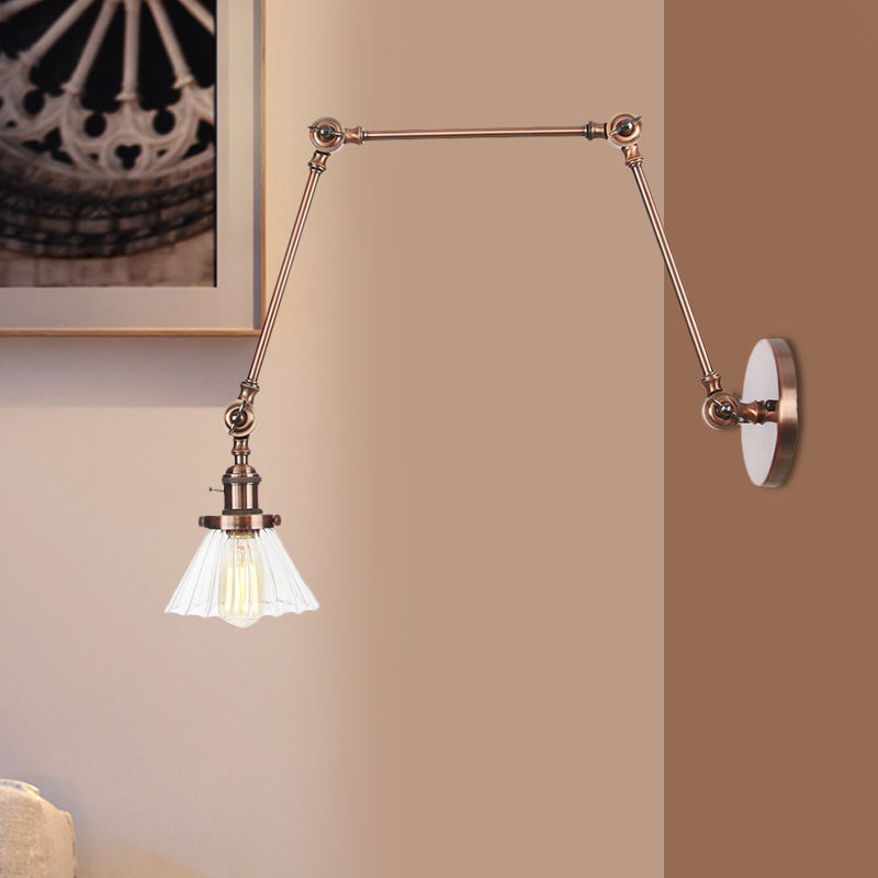 Industrial Cone Wall Light With Clear/Amber Glass And Arm - Black/Bronze/Brass (8+8/8+8+8)