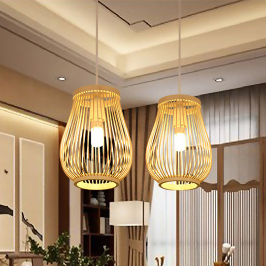 Bamboo Pawpaw Pendant Light - Contemporary Beige Dining Room Ceiling Fixture