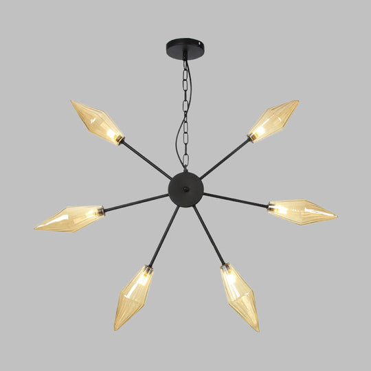 Modern Industrial Sputnik Chandelier with Amber/Clear Glass - 6/9/12 Lights - Black/Copper/Chrome Finishes