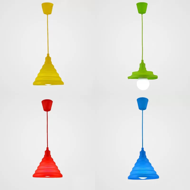 Kids Colorful Hanging Pendant Light For Game Room - Single Head Metal Conical Design