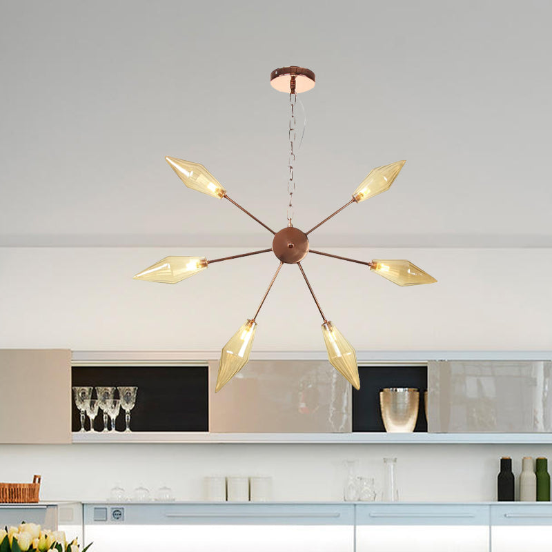 Modern Industrial Sputnik Chandelier with Amber/Clear Glass - 6/9/12 Lights - Black/Copper/Chrome Finishes