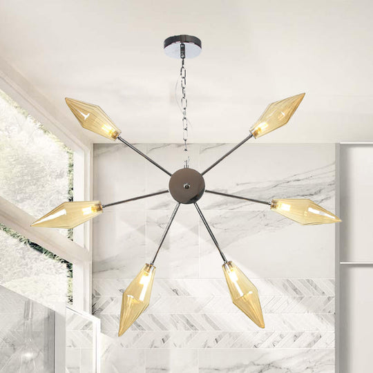 Modern Industrial Sputnik Chandelier with Amber/Clear Glass - 6/9/12 Lights - Black/Copper/Chrome Finishes