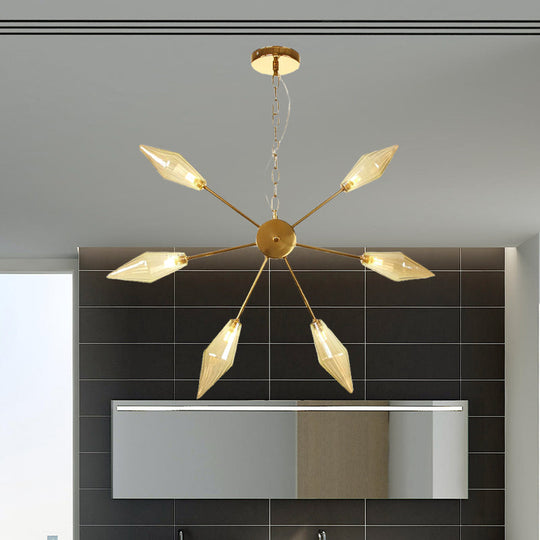 Modern Industrial Sputnik Chandelier with Amber/Clear Glass - 6/9/12 Lights - Black/Copper/Chrome Finishes