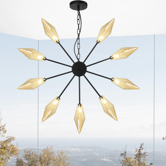 Modern Industrial Sputnik Chandelier with Amber/Clear Glass - 6/9/12 Lights - Black/Copper/Chrome Finishes