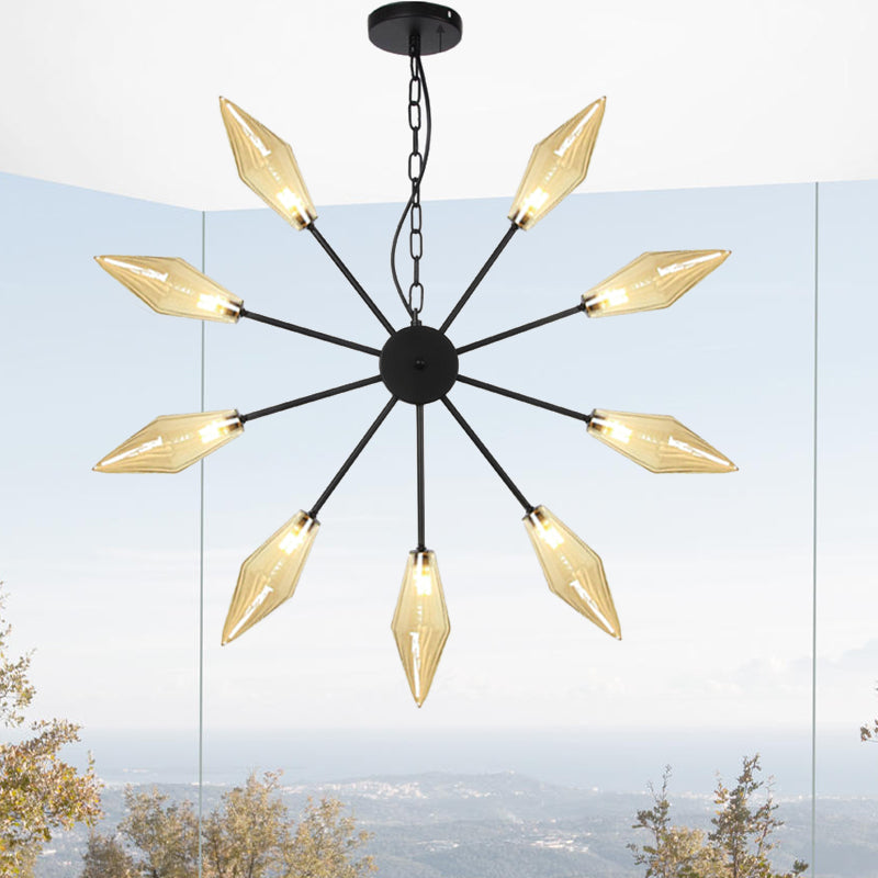 Mid-Century Industrial Chandelier With Amber/Clear Glass - 6/9/12 Lights Black/Copper/Chrome