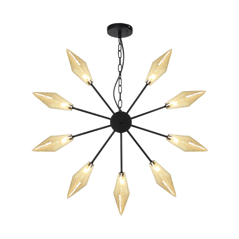 Modern Industrial Sputnik Chandelier with Amber/Clear Glass - 6/9/12 Lights - Black/Copper/Chrome Finishes