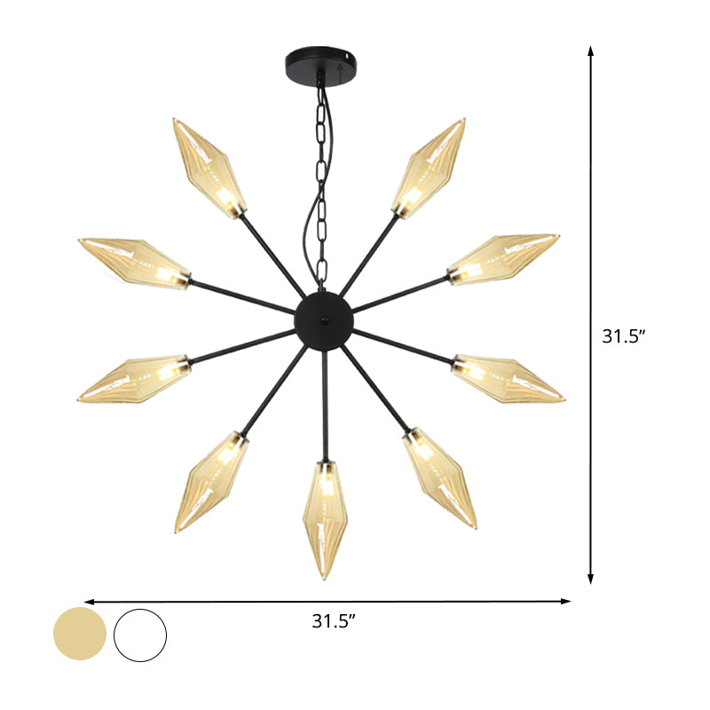 Modern Industrial Sputnik Chandelier with Amber/Clear Glass - 6/9/12 Lights - Black/Copper/Chrome Finishes