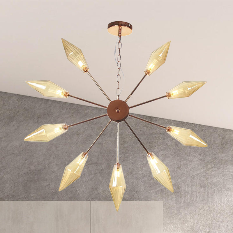 Modern Industrial Sputnik Chandelier with Amber/Clear Glass - 6/9/12 Lights - Black/Copper/Chrome Finishes