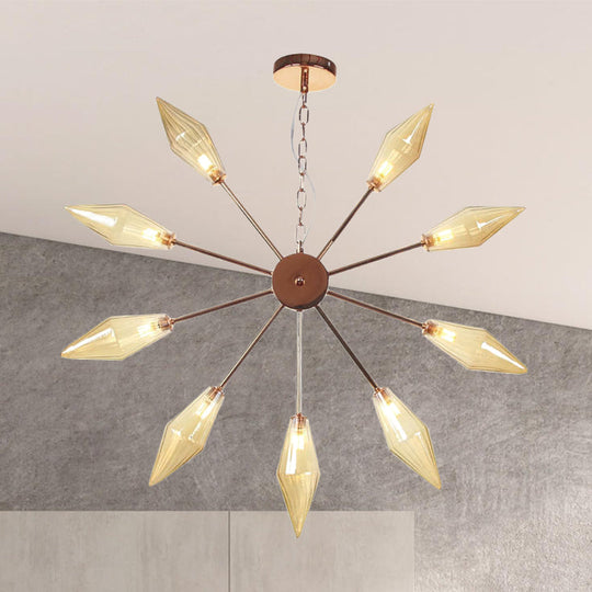 Modern Industrial Sputnik Chandelier with Amber/Clear Glass - 6/9/12 Lights - Black/Copper/Chrome Finishes