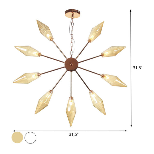 Modern Industrial Sputnik Chandelier with Amber/Clear Glass - 6/9/12 Lights - Black/Copper/Chrome Finishes