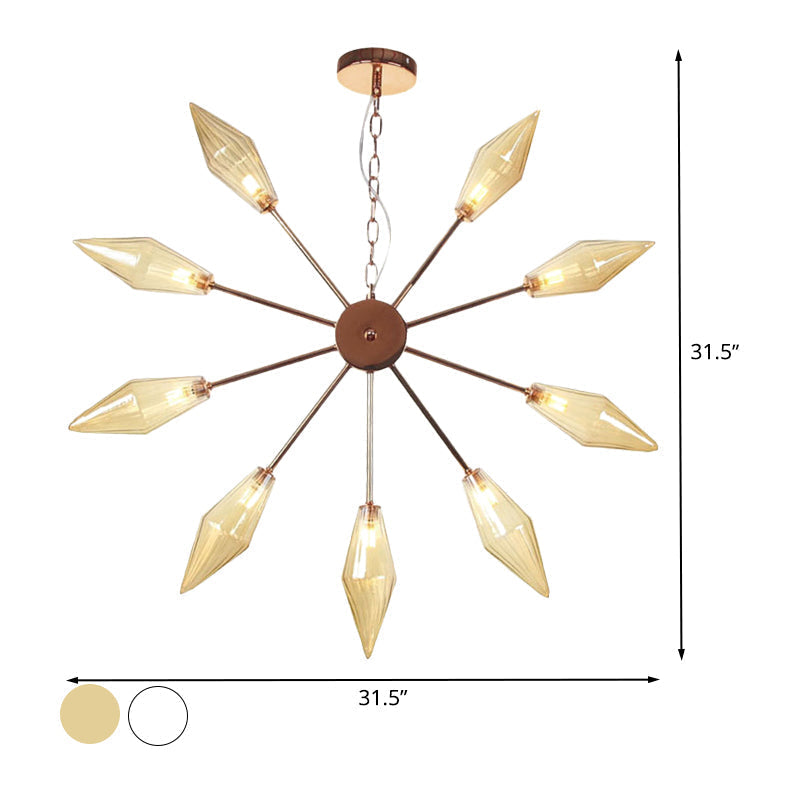 Mid-Century Industrial Chandelier With Amber/Clear Glass - 6/9/12 Lights Black/Copper/Chrome