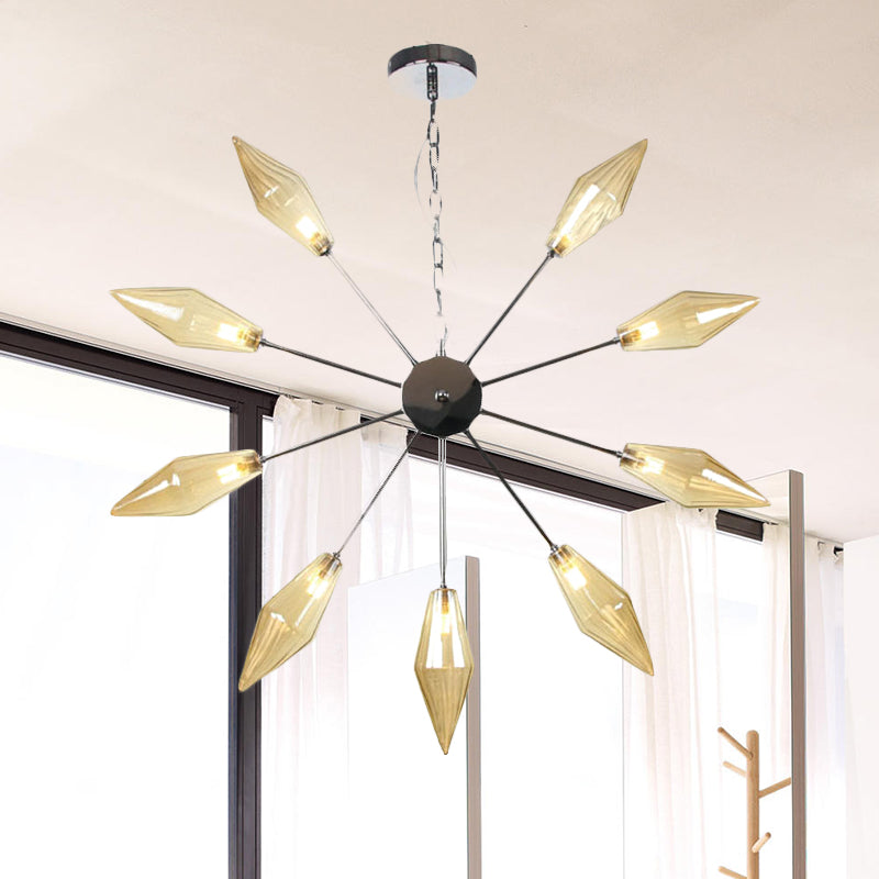 Modern Industrial Sputnik Chandelier with Amber/Clear Glass - 6/9/12 Lights - Black/Copper/Chrome Finishes