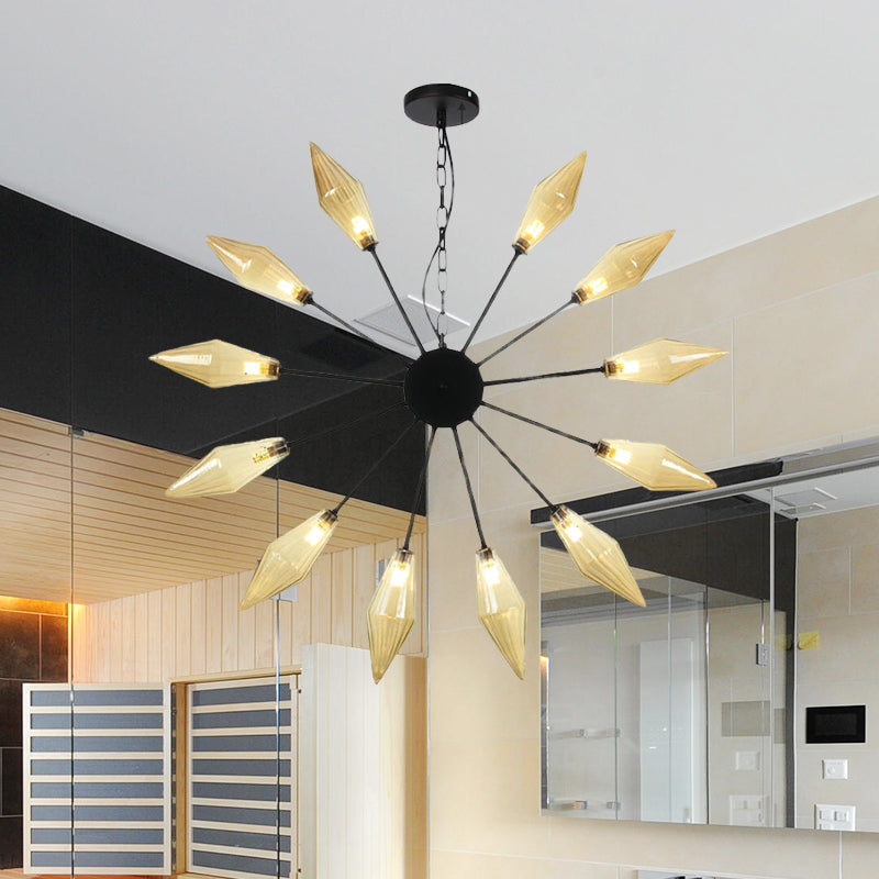 Modern Industrial Sputnik Chandelier with Amber/Clear Glass - 6/9/12 Lights - Black/Copper/Chrome Finishes