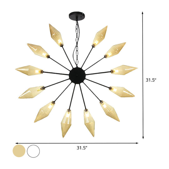 Modern Industrial Sputnik Chandelier with Amber/Clear Glass - 6/9/12 Lights - Black/Copper/Chrome Finishes