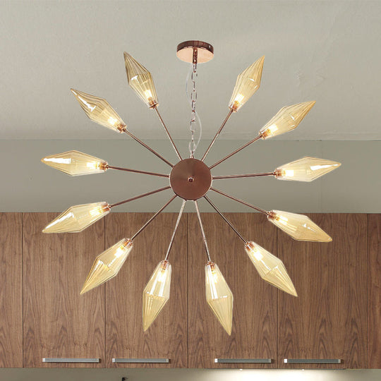 Modern Industrial Sputnik Chandelier with Amber/Clear Glass - 6/9/12 Lights - Black/Copper/Chrome Finishes