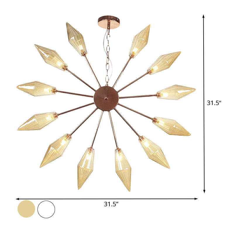 Modern Industrial Sputnik Chandelier with Amber/Clear Glass - 6/9/12 Lights - Black/Copper/Chrome Finishes