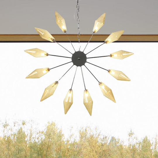 Modern Industrial Sputnik Chandelier with Amber/Clear Glass - 6/9/12 Lights - Black/Copper/Chrome Finishes