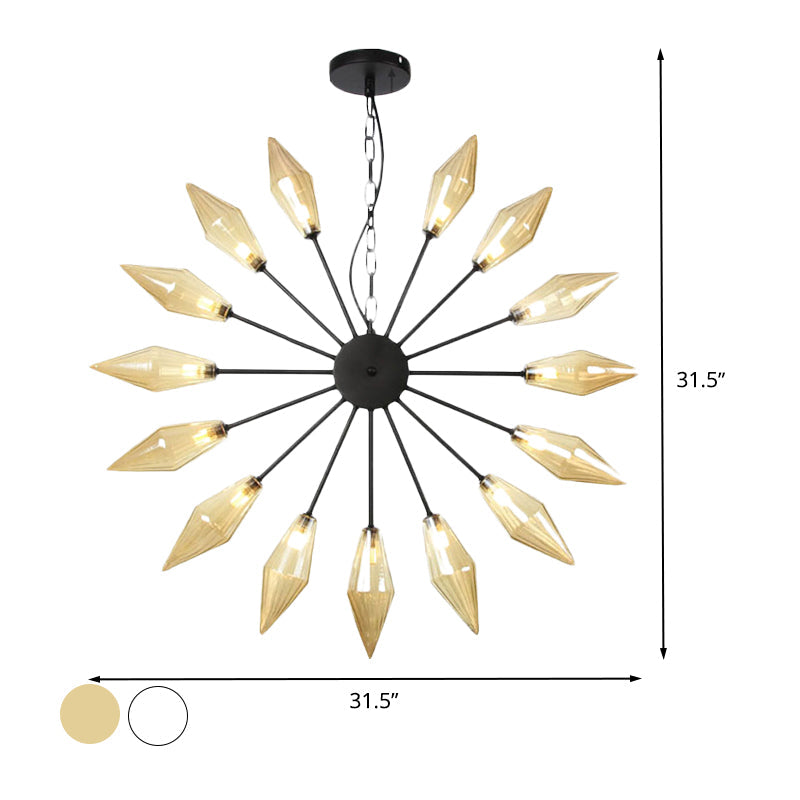 Modern Industrial Sputnik Chandelier with Amber/Clear Glass - 6/9/12 Lights - Black/Copper/Chrome Finishes