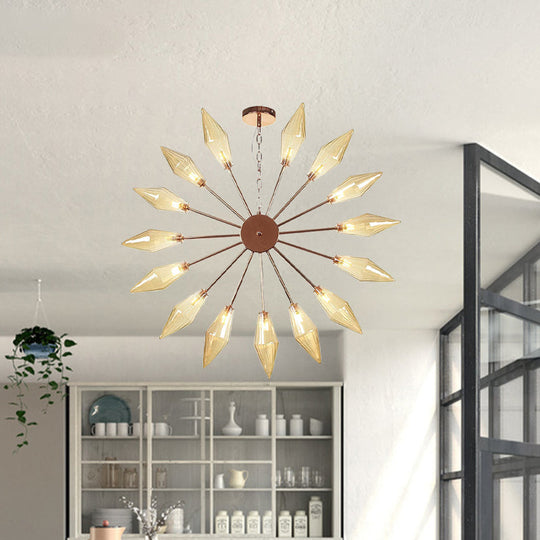 Modern Industrial Sputnik Chandelier with Amber/Clear Glass - 6/9/12 Lights - Black/Copper/Chrome Finishes