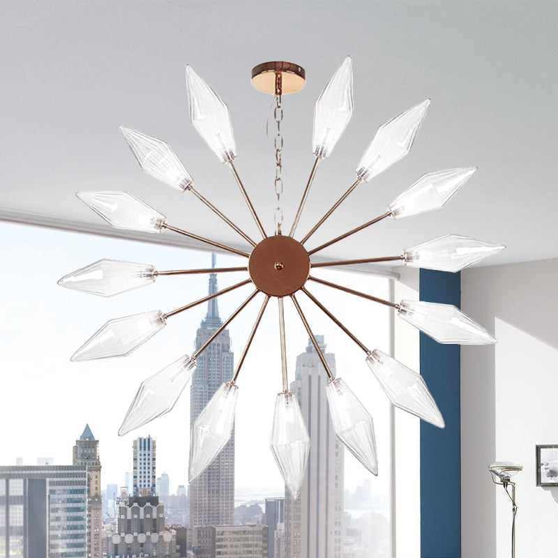 Modern Industrial Sputnik Chandelier with Amber/Clear Glass - 6/9/12 Lights - Black/Copper/Chrome Finishes