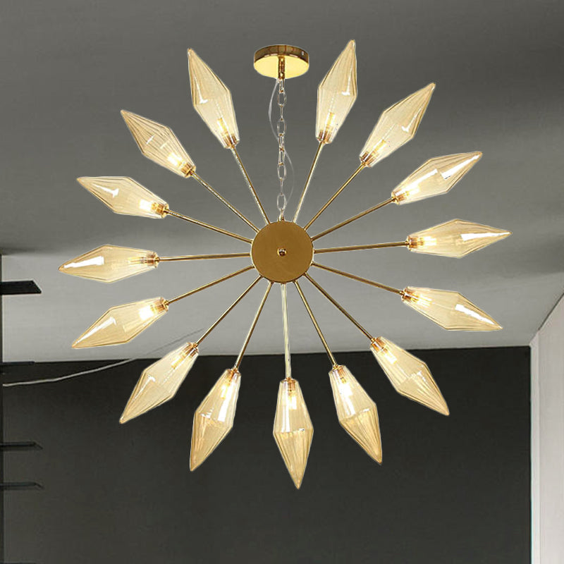 Modern Industrial Sputnik Chandelier with Amber/Clear Glass - 6/9/12 Lights - Black/Copper/Chrome Finishes