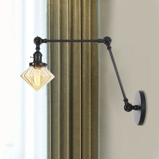 Vintage Wall Mounted Dining Room Sconce Light 1-Light With Glass Shade Adjustable Arm -