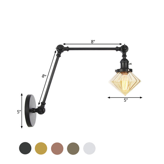 Vintage Wall Mounted Dining Room Sconce Light 1-Light With Glass Shade Adjustable Arm -