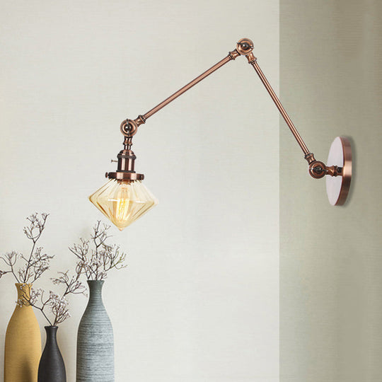 Vintage Wall Mounted Dining Room Sconce Light 1-Light With Glass Shade Adjustable Arm -