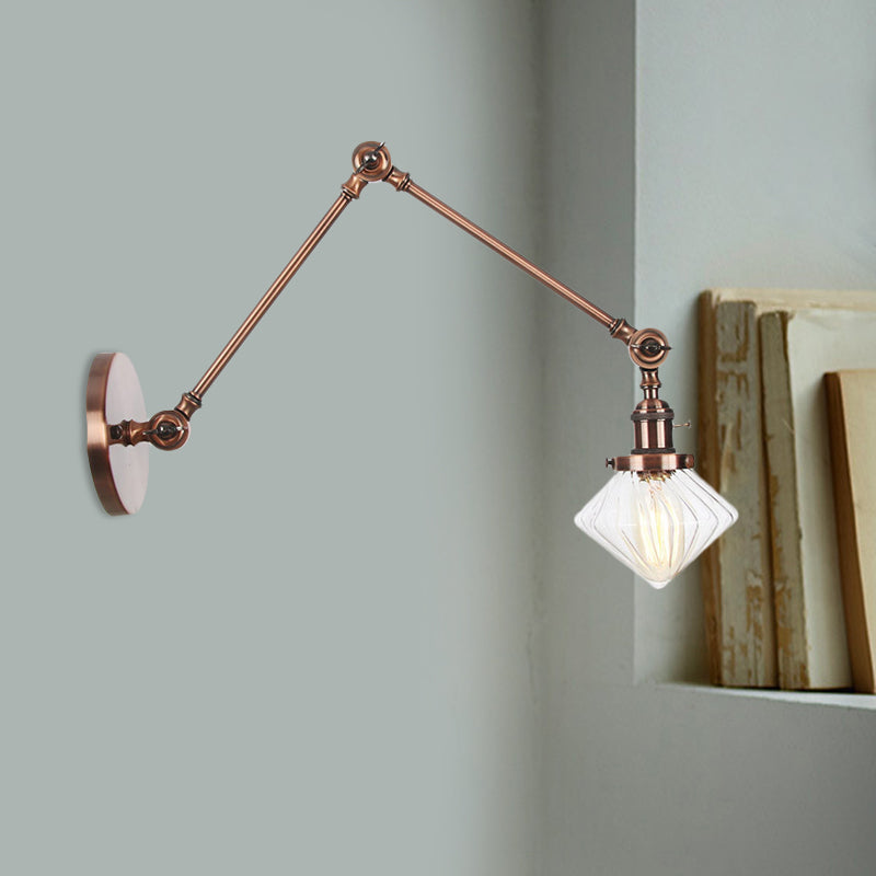 Vintage Wall Mounted Dining Room Sconce Light 1-Light With Glass Shade Adjustable Arm -