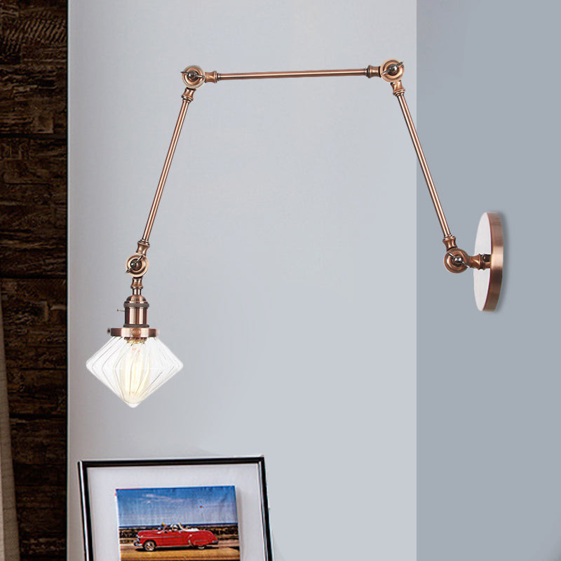 Vintage Wall Mounted Dining Room Sconce Light 1-Light With Glass Shade Adjustable Arm -