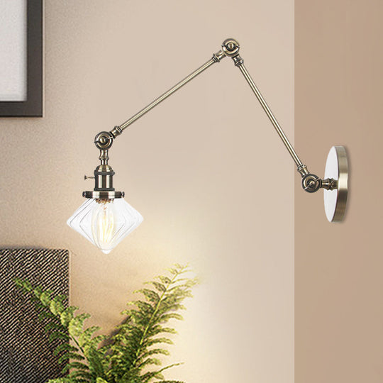 Vintage Wall Mounted Dining Room Sconce Light 1-Light With Glass Shade Adjustable Arm -