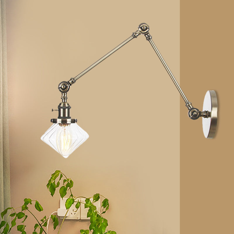 Vintage Wall Mounted Dining Room Sconce Light 1-Light With Glass Shade Adjustable Arm -