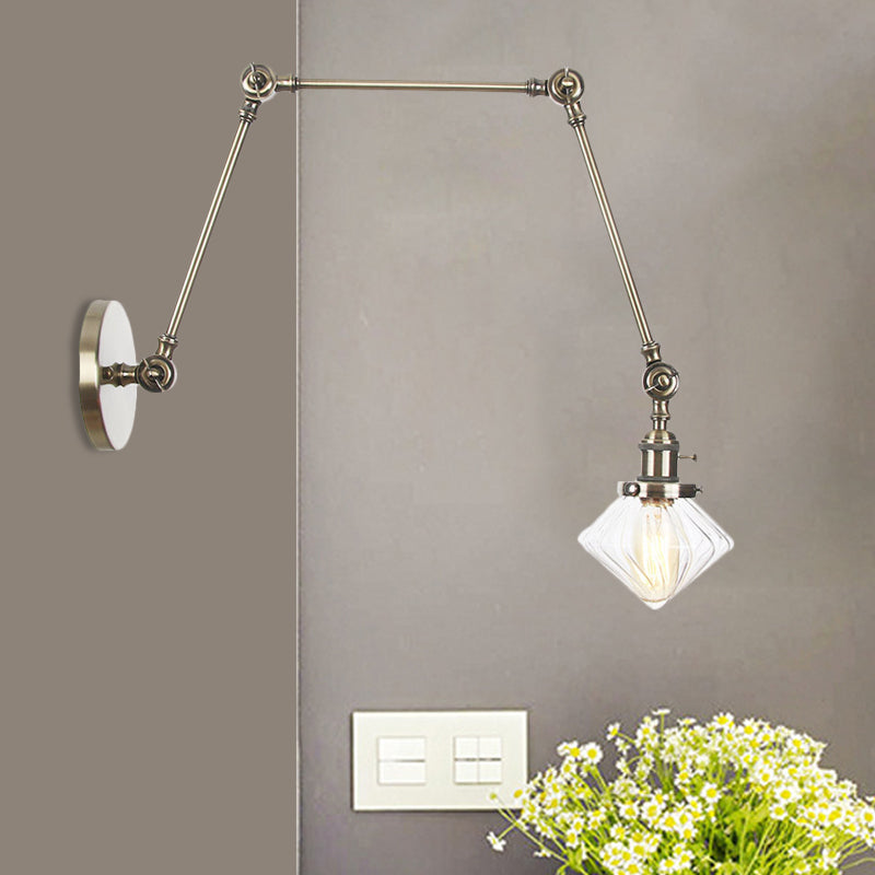 Vintage Wall Mounted Dining Room Sconce Light 1-Light With Glass Shade Adjustable Arm -