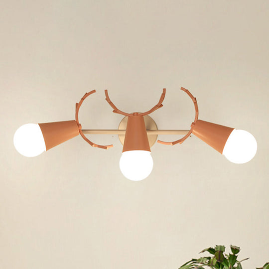 Deer Horn Nordic Metal Wall Sconce With 3 Conical Heads - Bedroom & Undertint Light