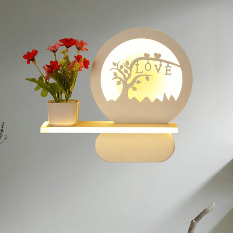 Romantic White Study Room Wall Lamp With Shelf And Acrylic Finish