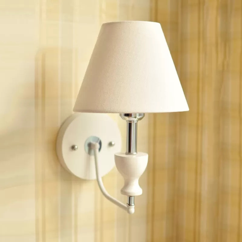 Nordic Style Wall Sconce Light With Tapered Fabric Shade - Ideal For Hallways Beige