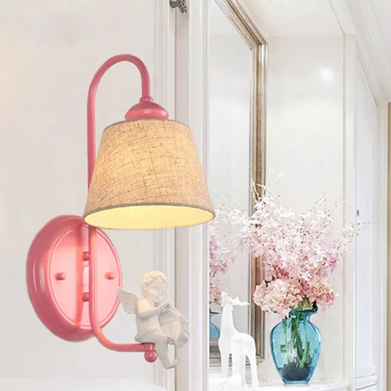 Stylish Fabric Tapered Shade Wall Light - 1 Head Macaron Style Sconce For Dining Room With Vivid