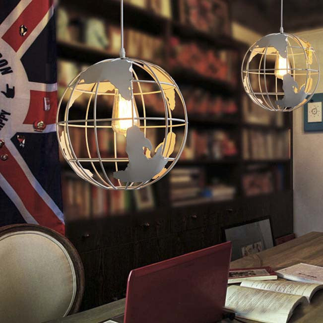 Industrial Metal Pendant Light - 1 8/12 Wide Globe Cage Design Living Room Hanging Lamp In