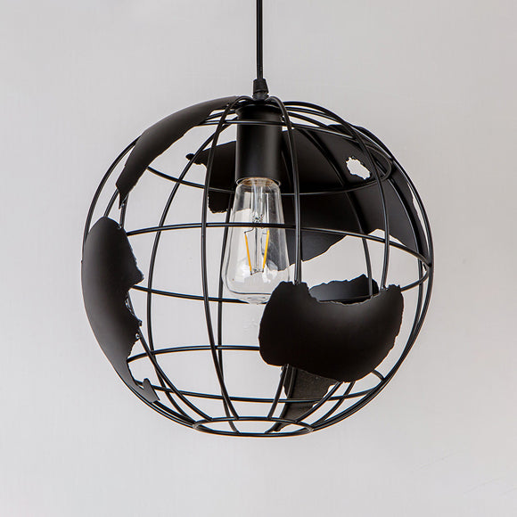 Industrial Metal Pendant Light: 1-Light Living Room Hanging Lamp, Globe Cage Design (8"/12" Wide) in Black, White, or Pink