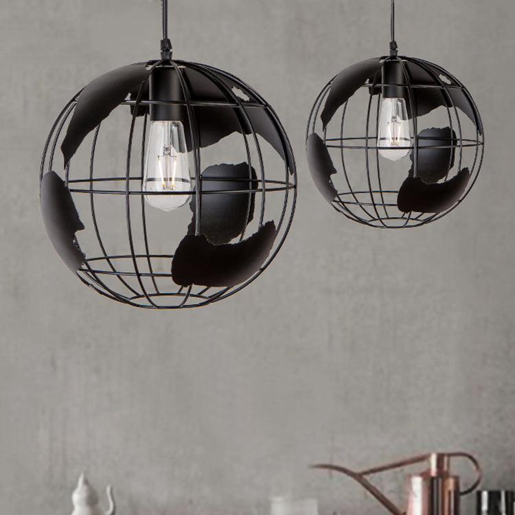 Industrial Metal Pendant Light: 1-Light Living Room Hanging Lamp, Globe Cage Design (8"/12" Wide) in Black, White, or Pink