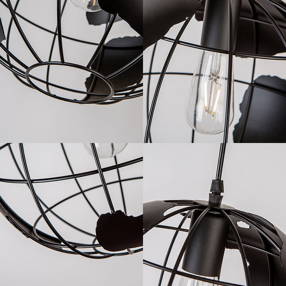 Industrial Metal Pendant Light: 1-Light Living Room Hanging Lamp, Globe Cage Design (8"/12" Wide) in Black, White, or Pink