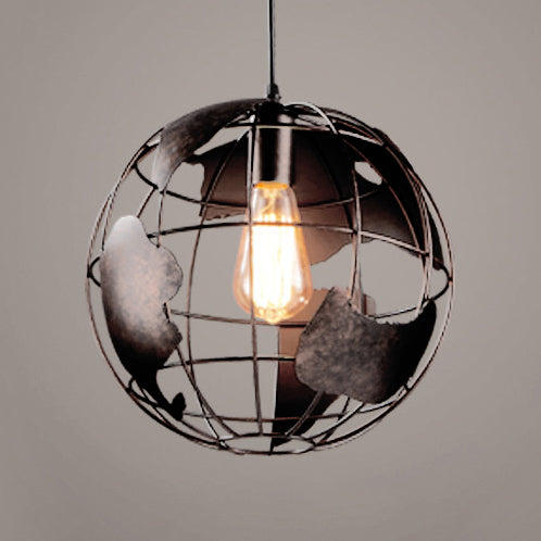 Industrial Metal Pendant Light: 1-Light Living Room Hanging Lamp, Globe Cage Design (8"/12" Wide) in Black, White, or Pink