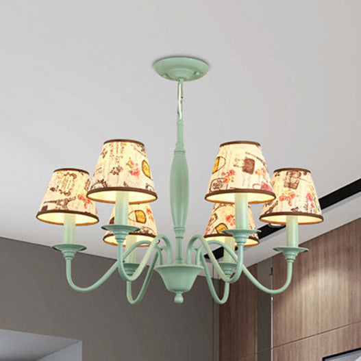 Macaron Green Nursing Room Hanging Light - Metal Chandelier With Tower Flower Design 6 /