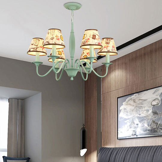 Macaron Green Nursing Room Hanging Light - Metal Chandelier With Tower Flower Design