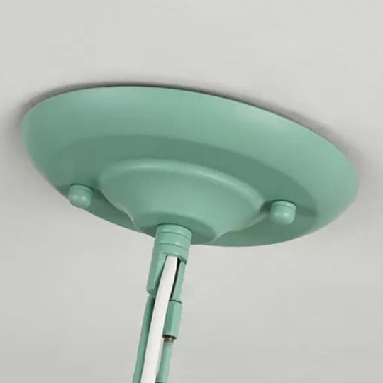 Macaron Green Nursing Room Hanging Light - Metal Chandelier With Tower Flower Design