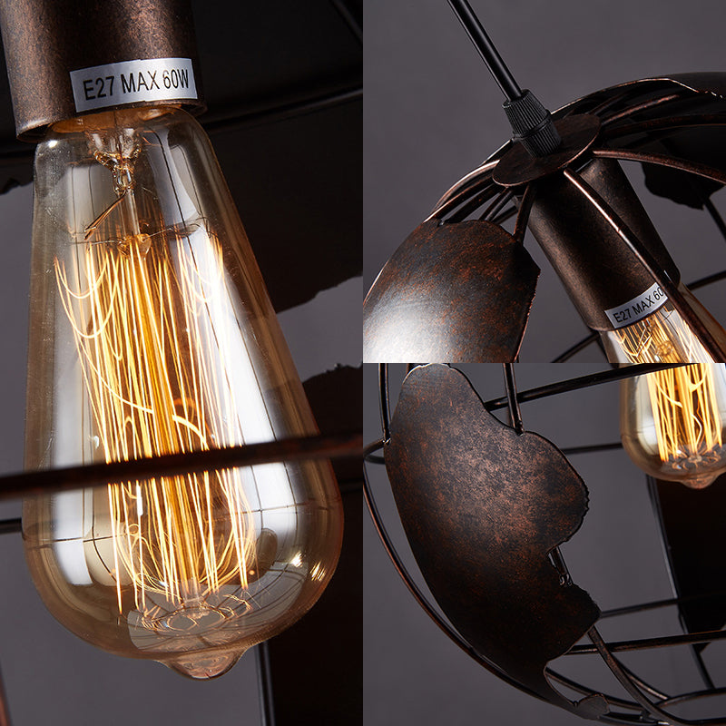 Industrial Metal Pendant Light - 1 8/12 Wide Globe Cage Design Living Room Hanging Lamp In