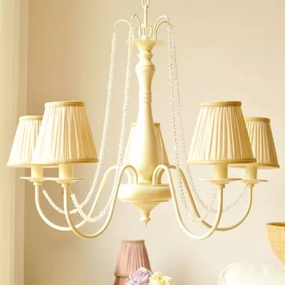 Macaron Style 5-Light Metal Chandelier With Foldable Tapered Shade - Perfect For Kindergarten