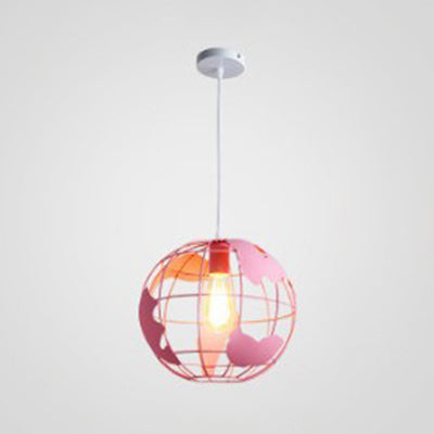 Industrial Metal Pendant Light - 1 8/12 Wide Globe Cage Design Living Room Hanging Lamp In